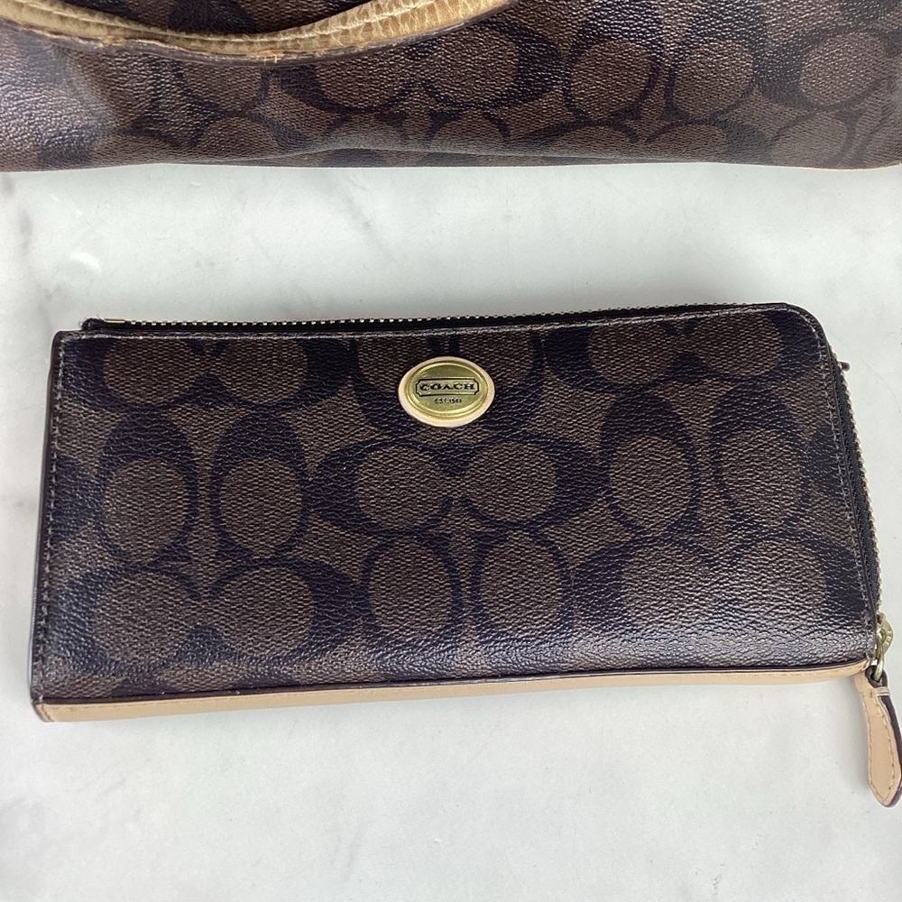 Coach Vintage Peyton Bag Brown Black Signature Tote with Wallet‎ Purse - Picture 6 of 16